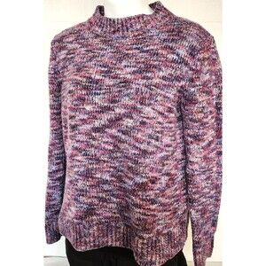 Marled Knit Mock Neck Sweater – Purple Pink White - Medium